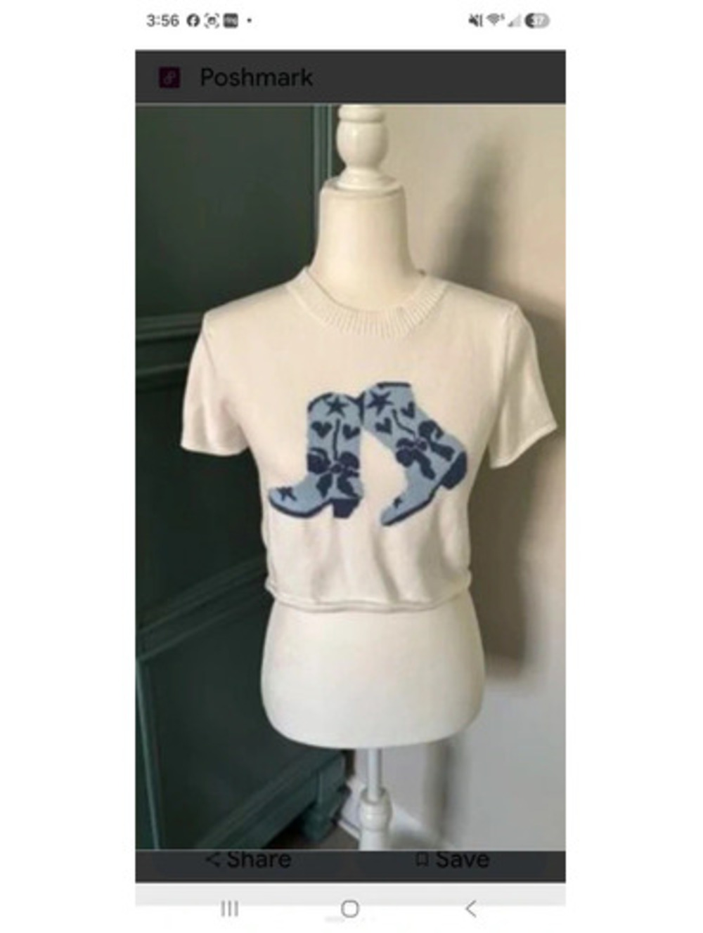 Haute Hippie white & blue cowboy boots crop sweater - Picture 3 of 3